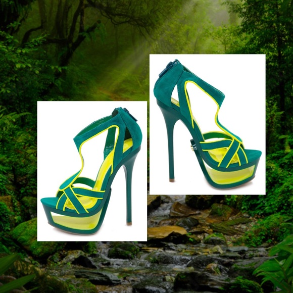 Tropical Jenna Cutout Platform Neon Lime & Green Heels - Picture 11 of 12